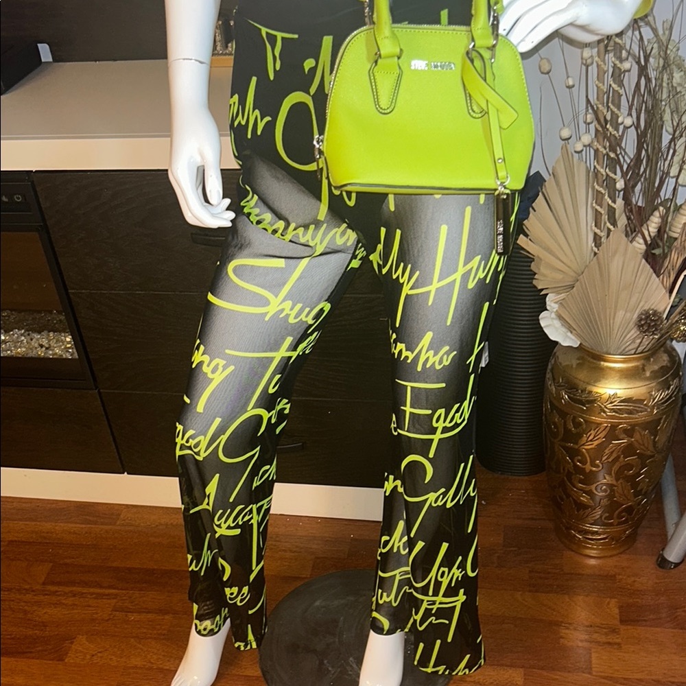 Stylish Black and lime green Women's Pants Set - Picture 11 of 14